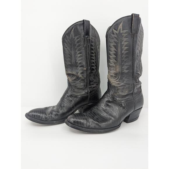 Dan Post Mens Black Leather Western Cowboy Boots Size 11 Amazonas 6890 - Picture 1 of 9
